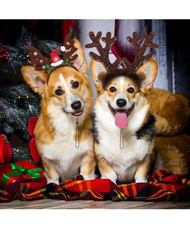 Pedgot 3 Pack Christmas Pet Headwear Xmas Hair Loop Brown Reindeer Antlers Headband Christmas Pet Costume Hair Accessory for Dogs - Buy Online on SooperMarket.com