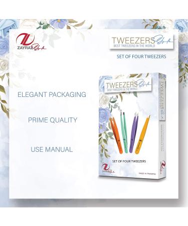 Zayraz Professional Tweezers Set for Women - Set of 4 for Ingrown Hair, Facial Hair, Blackhead Removal - Daily Beauty Kit - Best Girls Gift - Buy Online on SooperMarket.com
