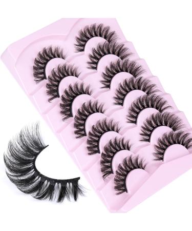 JIMIRE False Eyelashes Wispy Fluffy Cat Eye 6D Volume Russian Strip D Curl Faux Mink Lashes with 2 in 1 Magic Eyelash Glue and Tweezers Look Like Lash Extension 7 Pairs Pack - Buy Online on SooperMarket.com