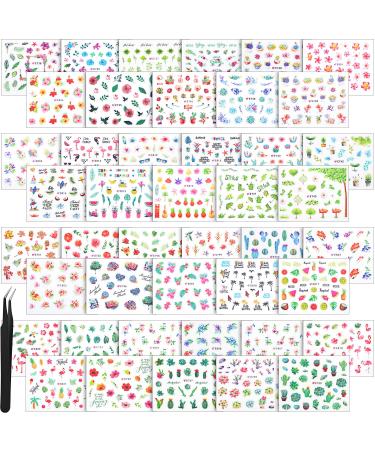2000+ Pieces Nail Art Stickers Adhesive 3D Nail Decals Stickers Leaf Flower Butterfly Nail Stickers with Tweezers for Women Girls DIY Nails Decorations Favors (Summer Themed Series)