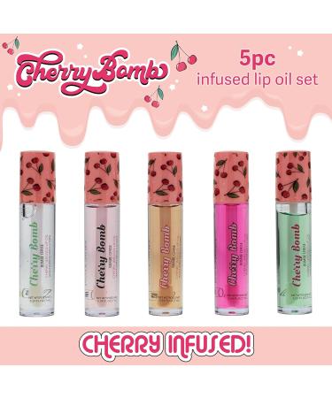 Expressions 5pc Cherry Bomb Lip Oil Set | Healing Cherry Infused Lip Care & Repair with Precision Applicator - Buy Online on SooperMarket.com