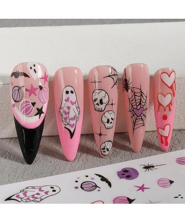 Halloween Nail Art Stickers - 6PCS Self-Adhesive Cute Decals | Bat Pumpkin Spider & Ghost Designs for Women & Girls - DIY Decoration Supplies - Buy Online on SooperMarket.com