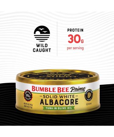 Bumble Bee Prime Solid White Albacore Tuna in Olive Oil, 5 oz Cans (Pack of 12) - Premium Wild Caught Tuna - 30g Protein per Serving - Non-GMO Project Verified, Gluten Free, Kosher - Buy Online on SooperMarket.com