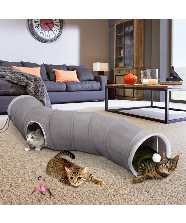 Ownpets 48 Inch S-Shape Collapsible Cat Tunnel with Feather Wand - Interactive Pet Toy for Cats, Kittens, and Small Pets - Buy Online on SooperMarket.com