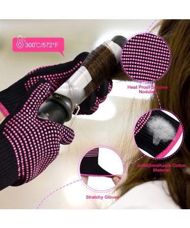 ARRITZ Professional Heat Resistant Gloves for Hair Styling - Silicone Bumps, Heat Proof Mat, 6pcs Clips, 2pcs Combs - Pink - Buy Online on SooperMarket.com