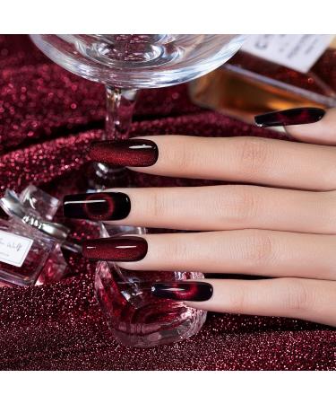 RARJSM Burgundy Cat Eye Gel Nail Polish - Diamond Black Red Velvet Glitter 15ml - UV LED Soak Off for Home Salon Christmas Manicure - Buy Online on SooperMarket.com