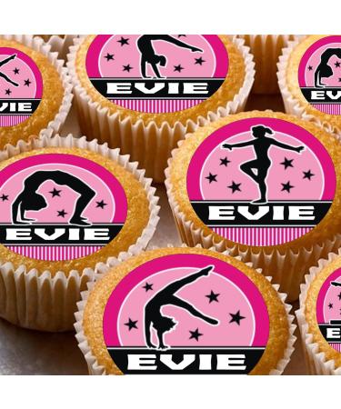 24 edible PRE CUT personalised pink gymnast gymnastics style kids childrens party decorations Wafer Paper Cupcake Fairy Cake Toppers