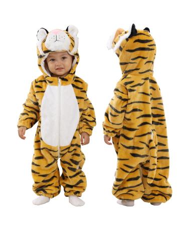 Doladola Unisex Baby Toddlers Romper Jumpsuit Hooded Cartoon Sleepsuits Infant Outfit 6-12 Months Tiger