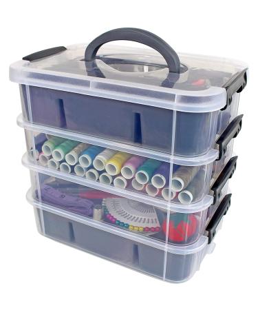 Bins & Things Stackable Storage Container with 2 Trays - Gray - Craft Storage/Craft Organizers and Storage - Bead Organizer Box/Art Supply Organizer Clear, Black