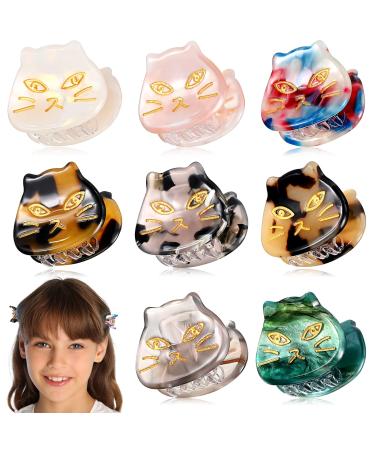 Crowye 8 Pcs Cute Cat Small Hair Clips Forehead Bangs Broken Hair Clip Speckled Animal Shaped Mini Hair Claw Clips Alloy Resin Side Clip Barrettes Girls Hair Accessories for Women Girls