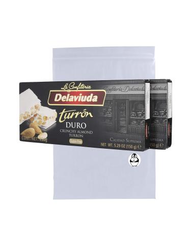 Delaviuda Turron Duro Crunchy Almond Turron Bundle (2 Pack) - Crunchy Almond Nougat Turron - Turron Duro con Almendras Calidad Suprema W/ Premium Penguin Quick Storage Pouch