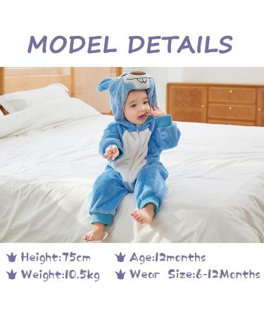 COOKY.D Baby Hooded Rompers | Winter Flannel Jumpsuit Pajamas 3-6 Months Blue - Buy Online on SooperMarket.com
