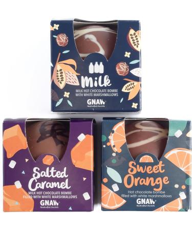 GNAW Marvellours Mixed Luxury Hot Chocolate Bomb Gift Set - 3 Delicious Flavours: Salted Caramel Milk Chocolate and Orange - Chocolate Bombs Filled With Mini Marshmallows - Buy Online on SooperMarket.com