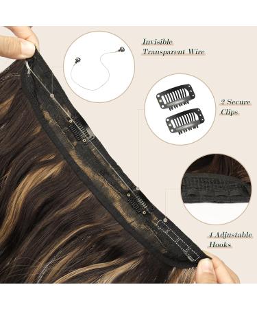 FESHFEN Invisible Wire Hair Extensions 20 Inch | Long Wavy Synthetic Hairpiece for Women | Brown Highlighted Caramel Blonde - Buy Online on SooperMarket.com