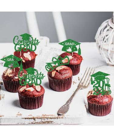 Rsstarxi 24 Pack 2024 Graduation Cupcake Toppers Glitter Congrats Grad 2024 Graduation Cap Diploma Cupcake Picks for Class of 2024 Graduation Theme Party Cake Decorations Green - Buy Online on SooperMarket.com