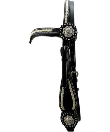 Thor Equine Miles Western Bridle - V-Shaped Black Cob Headstall with Rawhide & Concha for International Shipping - Buy Online on SooperMarket.com