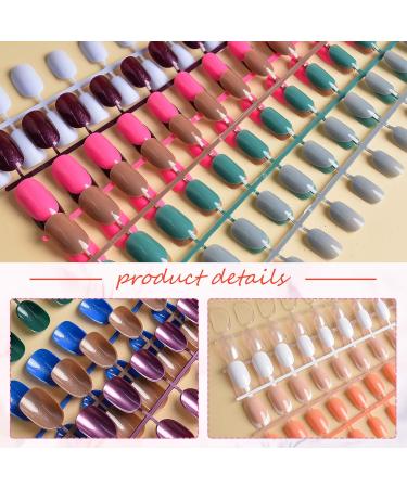 EBANKU 960 Colorful Short False Nails Full Cover Coffin Press on Nails Set with Nail File and Stick - Natural Fake Nails for Women Girls - Buy Online on SooperMarket.com