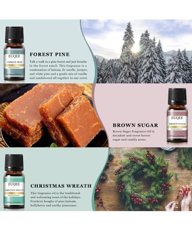 EUQEE Holiday Cheer Fragrance Oils Set - Forest Pine, Christmas Wreath, Brown Sugar, Harvest Spice, Gingerbread, Pumpkin Pie - 10ml Scented Oils for Diffuser and Candle Making - Buy Online on SooperMarket.com