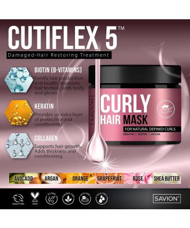 Savion Curly Hair Mask with CUTIFLEX5 Complex - Repair and Moisturize Damaged Curls with Keratin, Biotin, and Argan Oil - Buy Online on SooperMarket.com