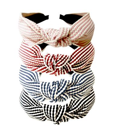 4PC Handmade Braid Headband Cloth Cross Knot Elastic Hair Hoop Sweet Wide Hairband for Women Girls Pink+Burgundy+Navy+Black