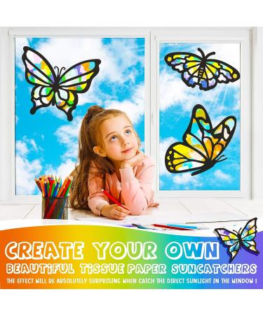 9-Piece Butterfly Suncatcher Craft Kit with 12 Colors Tissue Paper - Kid-Friendly DIY Window Art & Party Favors - Buy Online on SooperMarket.com