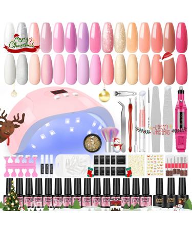 PEACECOLOR Gel Nail Kit with Electric Nail File 18Pcs Gel Nail Polish Sets with 36W UV/LED Lamp Starter Kit and Top Base Matte Coat Professional Manicure Tools & Decoration KAP0029