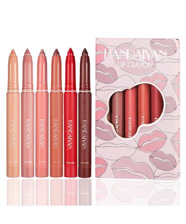 DELISOUL 6 Matte Lip Crayon  Matte Lipstick  2-in-1 Lip Liner and Lipstick Set  Cream-to-Matte Long Wear & Lasting Lipstick Makeup  With Built-in Sharpener  Smudgeproof  Water-Resistant Lipcolor  01 01