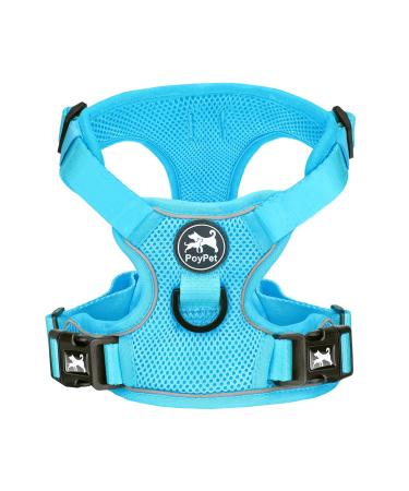 POPOTET Reflective soft breathable dog harness made of mesh suffocation -free double padded vest with adjustable neck and chest (blue l) l (1 Pack) blue
