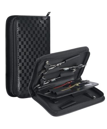 Large Salon Hair Tools Bag Hairdresser Barber Hairdressing Scissors Pouch Bag Pu Leather Bag - Black Checkered Pattern