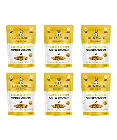 The Green Rabbit Gluten Free Roasted Chickpeas Garlic & Lemon Flavour - Healthy Snacks High in Plant-Based Protein & Fibre - Low in Fat Sugar & Calories - Vegetarian & Vegan Friendly - 6 Packs x 60g