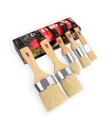 Chalk Wax Paint Brush 5PCs set including 3 small paint brushes for furniture painting and 2 large chalk brushes, bristle paint brushes set compatible with Annie Sloan chalk paint, fusion mineral paint 5 PCS