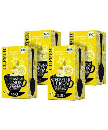 Cupper organic herbal tea "Superstar Lemon & Ginger" 20 unbeated tea bags environmentally friendly fair trade 4 -pack superstar Lemon & Ginger 50 g (4 Pack)