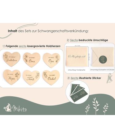 Pregnancy Announcement Surprise Envelopes | 6 Wooden Hearts for Fun Gender Reveal | Perfect Gifts for Dads Grandparents Aunts & Uncles - Mikito - Buy Online on SooperMarket.com