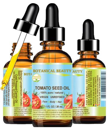 TOMATO SEED OIL 100% Pure Natural Virgin Unrefined Cold-pressed Carrier Oil 1 Fl oz 30 ml For Face Skin Body Hair Lip Nails. Rich in Vitamin E Lycopene by Botanical Beauty