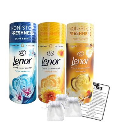 Lenor in-wash Scent Booster Beads Spring Awakening Gold Orchid Summer Breeze (1 of each 176g) with 5x Organza Bags & Top Tips Guide