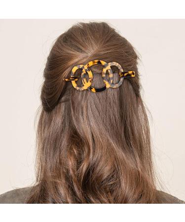 Noverlife 2PCS French Triple Ringed Hair Slider Pin Set - Non Slip Tortoise Shell Barrettes with Stick - Cellulose Acetate Ponytail Accessories - Buy Online on SooperMarket.com