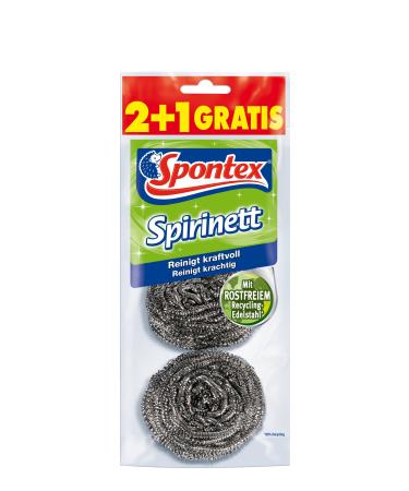 Spontex Spirinett stainless steel spirals ideal for stubborn dirt in pots and pans made of stainless recycling steel (1 x 3 pieces) |3 pieces (1 -pack) Spirinett 3 Pack