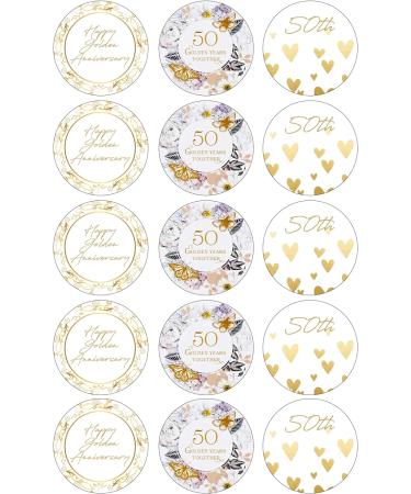 15 Pre-Cut Circle 50th 50 Years Golden Anniversary Edible Wafer Paper Cocktail Drinks Champagne Prosecco Toppers Decorations - 5cm circles - Buy Online on SooperMarket.com