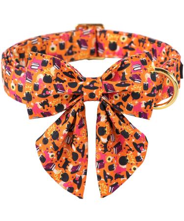 Aring Pet Halloween Dog Halison Sweet Orange Hog Hall Band with sailor fly adjustable cotton Halloween pet collaps with metal buckle X-Small (Pack of 1) Orange