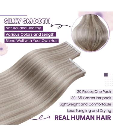 LAAVOO Tape-In Extensions | 60cm Real Hair | Ash Blonde & Platinum Blonde #18/613 | 20 Pieces 50g | Smooth Quality - Buy Online on SooperMarket.com