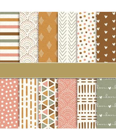 Whaline 24 Pack Boho Pattern Paper 30x30cm Scrapbook Paper Double-Sided Colorful Decorative Craft Paper Folded Flat for Valentine's Day DIY Card Making Scrapbook Photo Album Decor 12 Designs