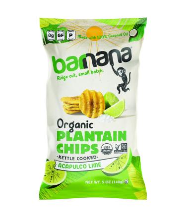 Barnana Organic Plantain Chips Acapulco Lime 5 Ounce Bag - Paleo Vegan Grain Free Chips