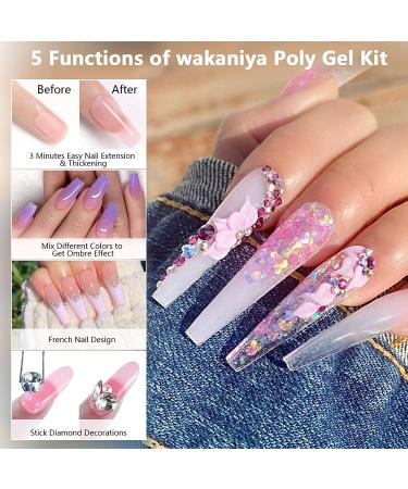 Pink Nude Glitter Poly Gel Nail Kit with Lamp - Easy Quick Builder Gel with Rhinestone & Dual Forms - Complete Poly Nail Gel Kit in Nude Pink Colors - Buy Online on SooperMarket.com