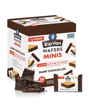Rip Van Dark Chocolate Mini Wafer Cookies - Healthy Snacks - Mini Keto Cookies - Keto Snacks - Low Carb, Low Sugar (1g), Low Calorie and Vegan Snack - 28 Count