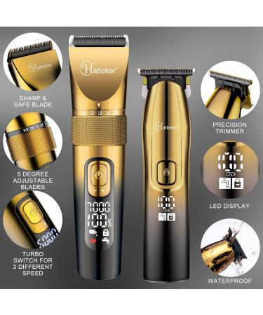 Hatteker Men's Professional Hair Clippers & T-Blade Trimmer Kit - Cordless Beard Cutting IPX7 Waterproof Gold - Grooming Essentials for Barbers & Home Use - Buy Online on SooperMarket.com