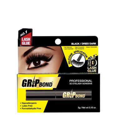 EBIN NEW YORK Grip Bond Eyelash Adhesive (Paddle Type  Black/Dries Dark  0.18 oz) | Hypoallergenic Latex Free Formaldehyde Free Lasts All Day Ideal for Sensitive Skins Grip Bond Latex-Free Eyelash Adhesive Black/Dries Da...
