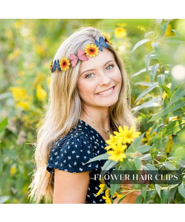 AWAYTR Sunflower Headband Hippie Flower Crown for Women - Set of 8 | Adjustable Daisy Hair Wreath for Girls - Mixed Color Sunflower Hair Accessories - Buy Online on SooperMarket.com