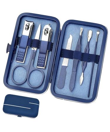 Manicure set professional manicure set women men men nail care tools professional stainless steel nail clip set with travel leather men women care sets blue