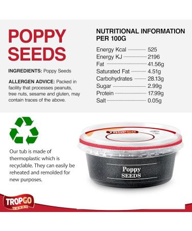 Tropgo Poppy Seeds 200g - Gluten Free Poppy Seeds in Resealable and Recyclable Tub - Non-GMO Poppy Seeds for Eating - Enhance Baking and Cooking - Buy Online on SooperMarket.com