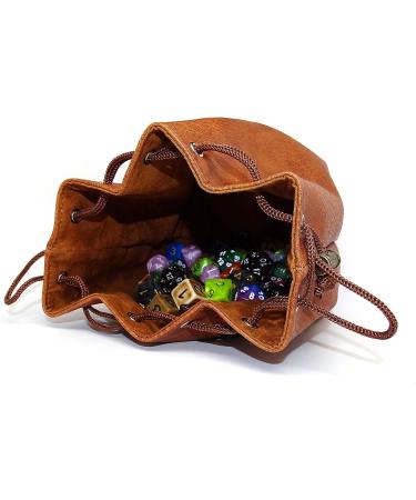 Brown Leather Lite Large Dice Bag with Wolf Design - Holds 400 16mm Polyhedral Dice - Stands Up, Faux Leather Exterior, Lined Interior - Buy Online on SooperMarket.com